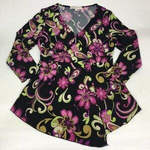 (PO) Dressbarn, Blk & Multi-color Floral Top